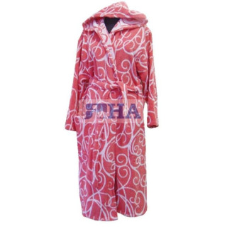 Памучен дамски халат с качулка Розов